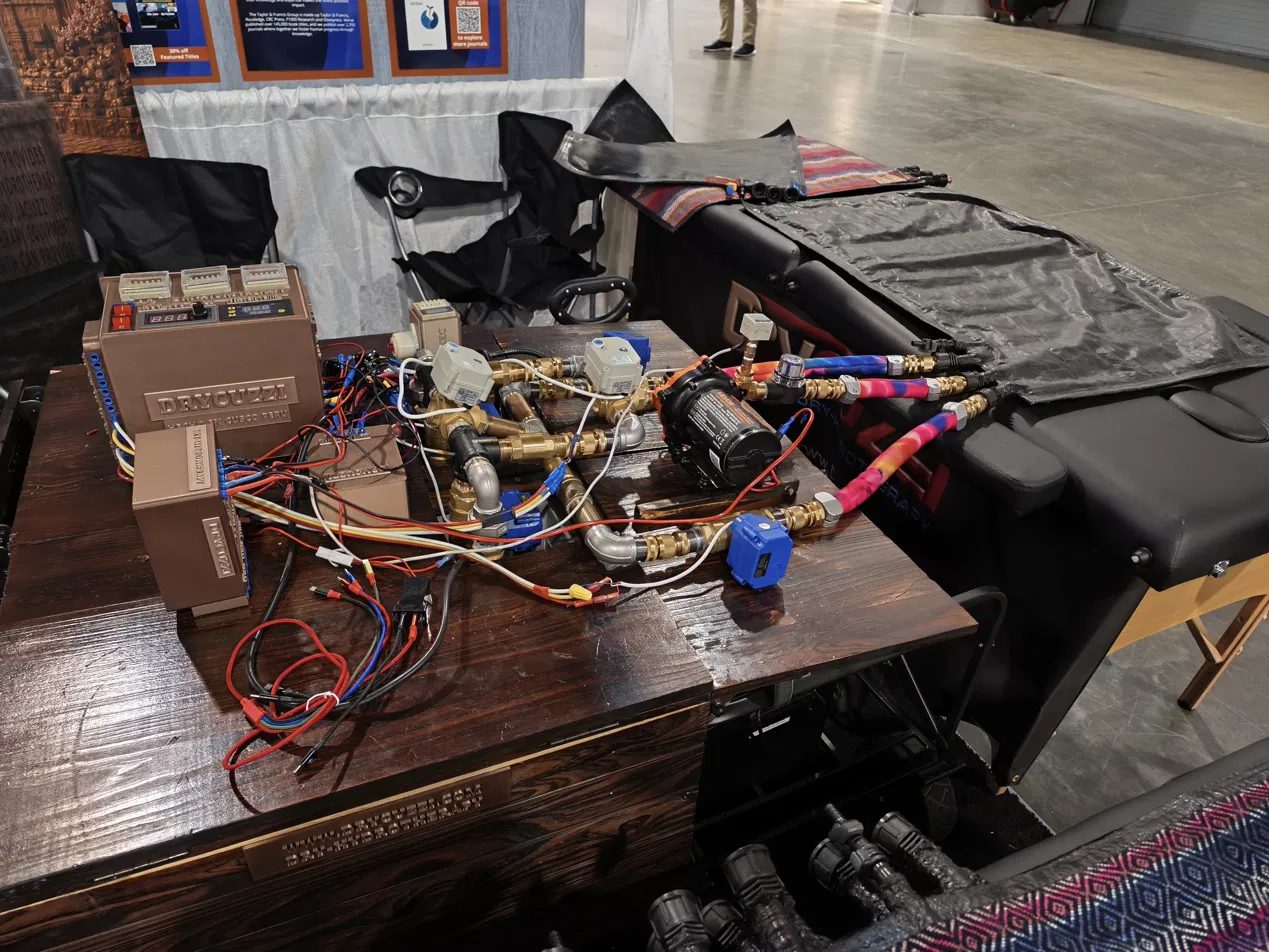 Coma Bed brass valve manifold, wiring and control modules
